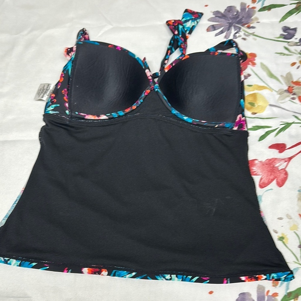 Black and Blue Swim Tankini Top - Picture 6 of 7